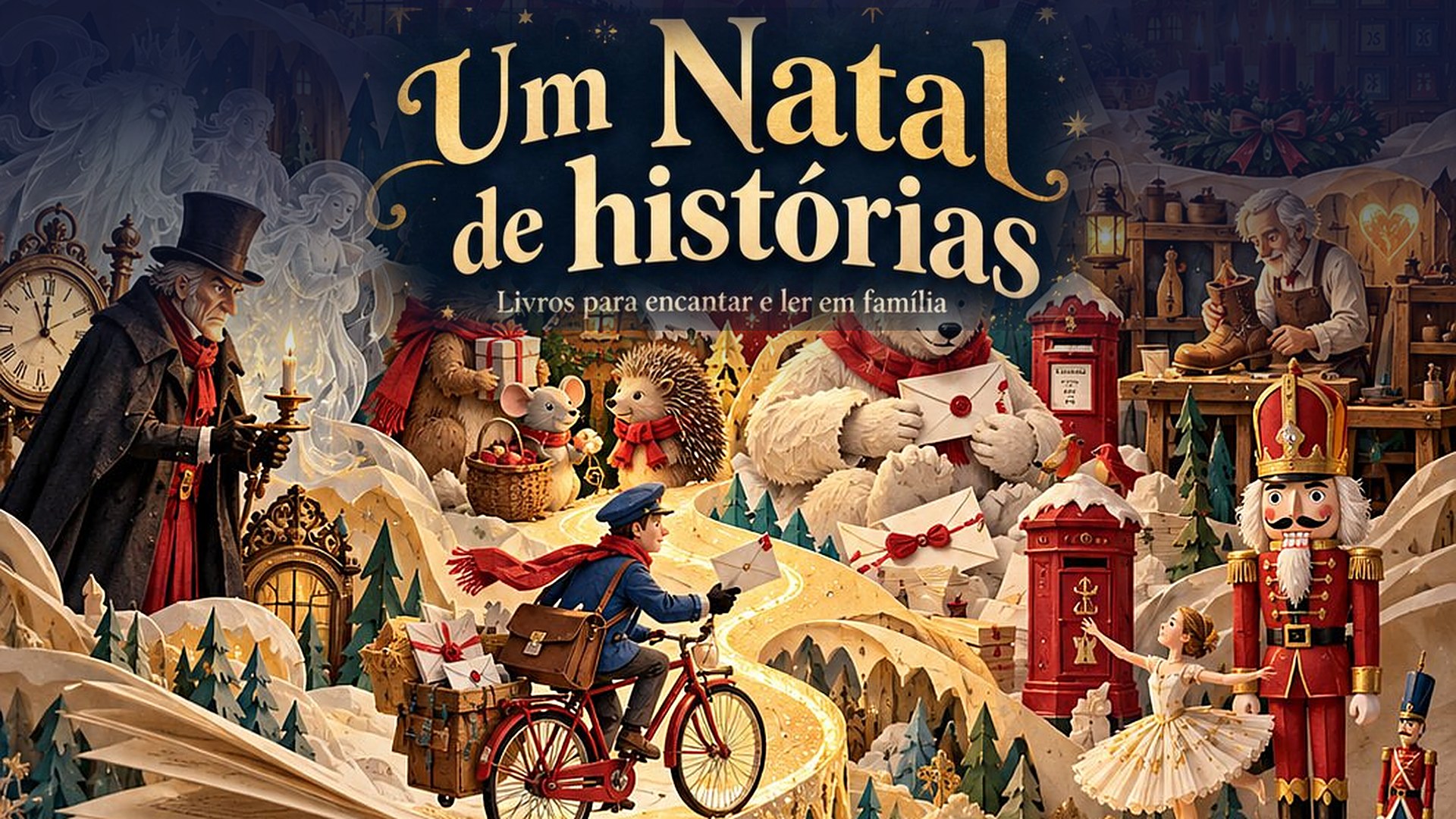 Ilustração de capa: Um Natal de histórias, livros para encantar e ler em família.